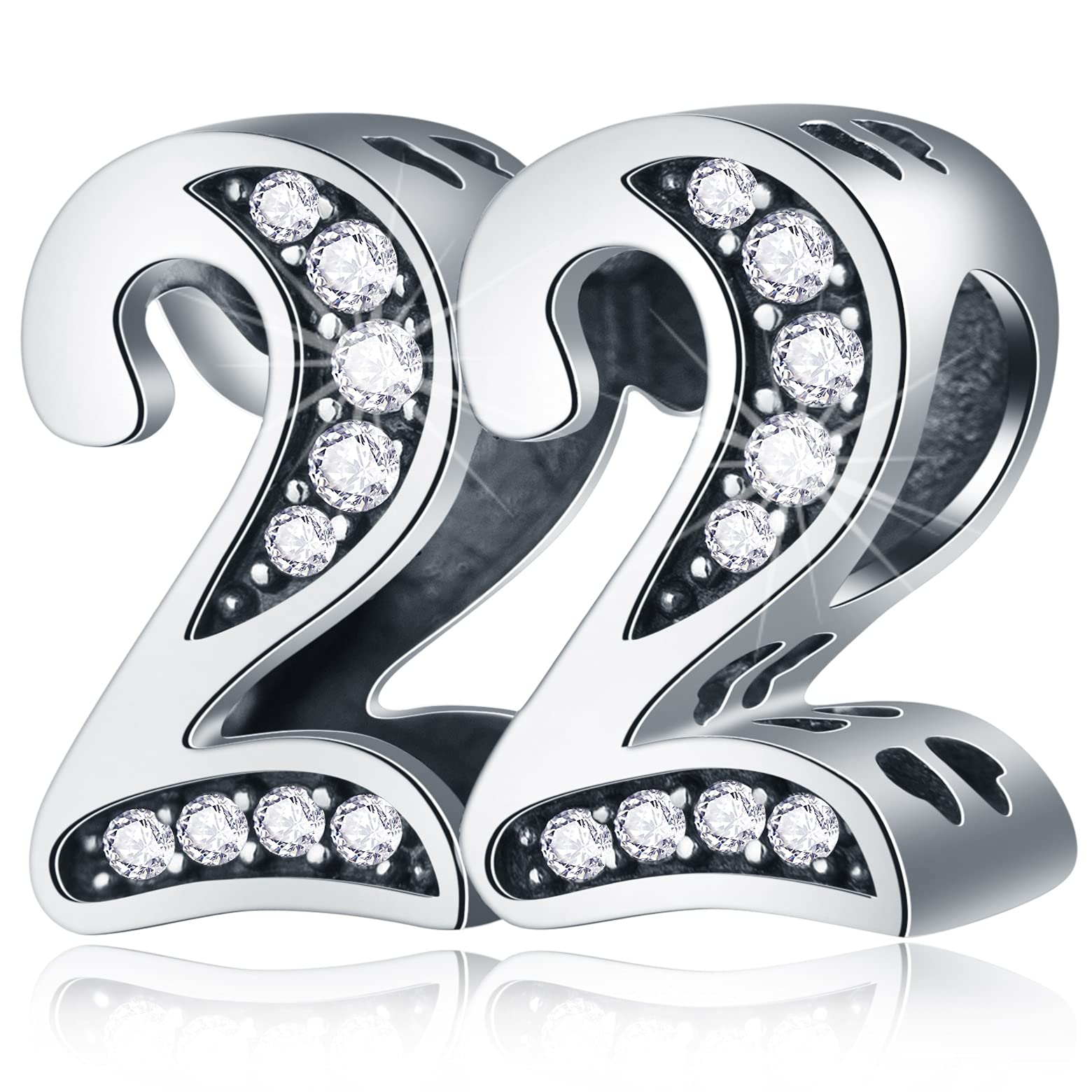 22 Birthday Charms fits Pandora Wedding Bracelet, 925 Sterling Silver 22nd Anniversary Beads with CZ Birthstones, Number 22 Years Old Gifts for Christmas/Valentines Day