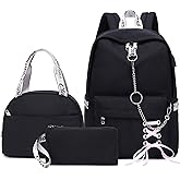 Hey Yoo School Backpacks for Girls Backpack with Lunch Box Teen Girl Bookbag Set School Backpack for Girls (Black)