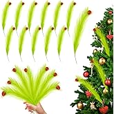 12 Pcs Christmas Tree Topper 17 Inch Lime Green Curly Tree Picks with Red Balls Xmas Artificial Green Stems Elf Ornaments for Christmas Tree Decorations Vase Fillers Wreath Craft Home Party Decor