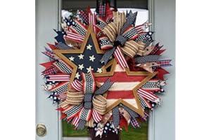 MYELJO 4th of July Patriotic Wreath, Memorial Day Pride Garland for Front Door, Red White and Blue Flag Wreath, Independence Swag Indoor Outdoor Wall Holiday Decor Home
