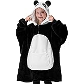 Giggling Getup Wearable Blanket Hoodie for Girls and Boys Sherpa Fleece Hooded Blanket Sweatshirt Warm Cozy Sherpa Wearable Throw Oversized Hoodie with Giant Pocket & Sleeves for Kids Panda