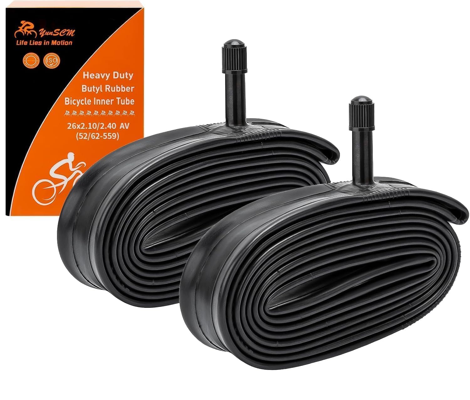 Photo 1 of 2-PCS 26" Heavy Duty Bike Tubes 26X2.10/2.40 AV32mm Schrader Valve (52/62-559) Bicycle Tubes Compatible with 26 X 2.10 26 X 2.125 26X2.20 26X2.25 26X2.30 26x2.35 26X2.40 Bike Bicycle Tire Tubes