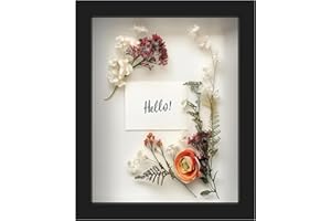FrameWorks 8” x 10” Black Wooden Shadow Box Frame – Display Case with Soft Felt Back, Memory Box with Tempered Glass, Display Box with Elegant White Ball Push Pins, Wooden Flower Box