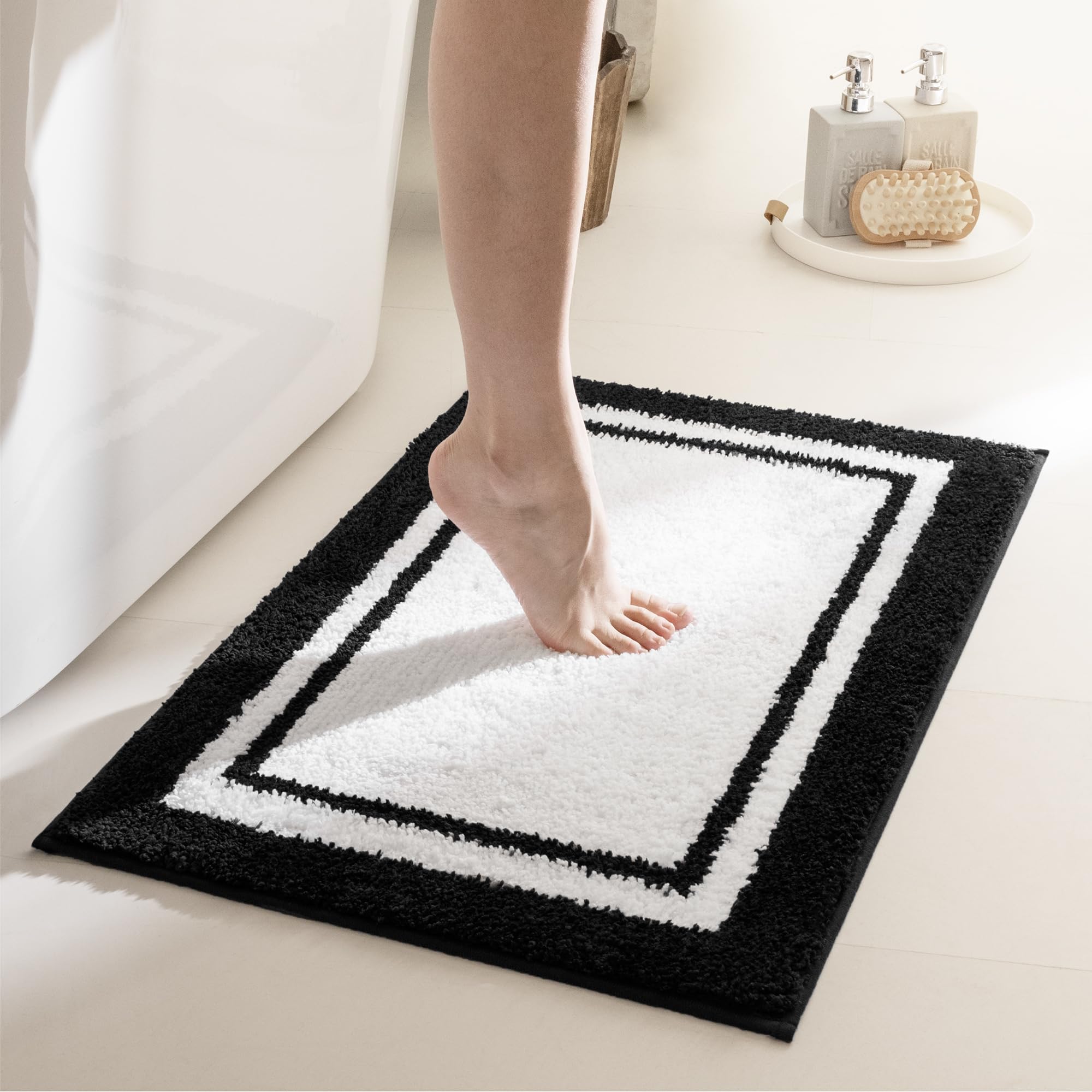 Photo 1 of GRANNY SAYS Microfiber Bathroom Rugs Non Slip Washable, Water Absorbent Bathroom Mats for Tub Non Slip, Soft Bath Mats for Floor & Shower, Bath Rug, 16" x 24", Black Bath Rug
