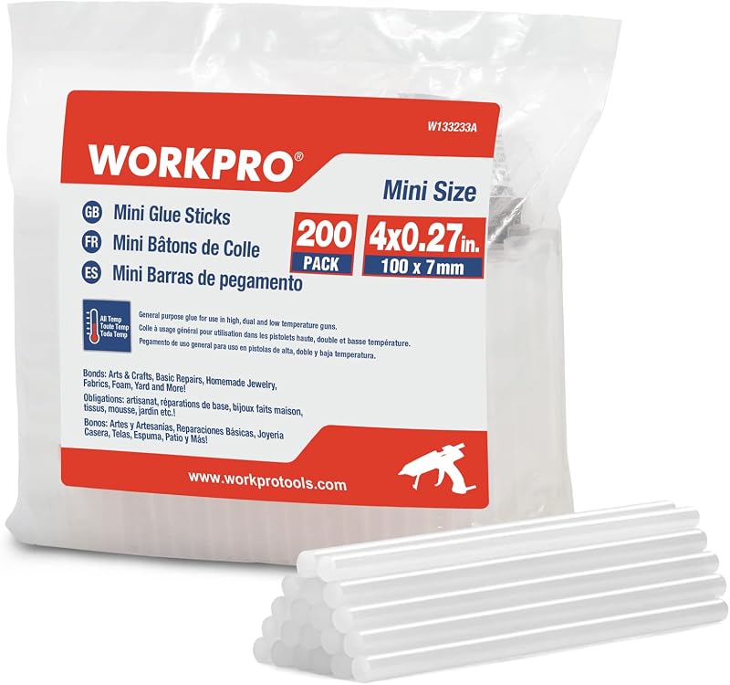 WORKPRO Glue Sticks 7 mm x 100 mm 200 Pack for Glue Guns