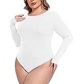 COOTRY Plus Size Crew Neck Bodysuits for Women Long Sleeve Body Suit Basic Slim Fit Bodysuit Leotard Tops