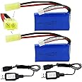 Blomiky 2 Pack 7.4V 1200mAh 8.88Wh Li-PO Battery and 2 USB Charger Cable Replacement for 1/18 Scale 9310YL 9300 9301E 9302E 9303E 9304E 9305E RC Truck 9300 1200 2