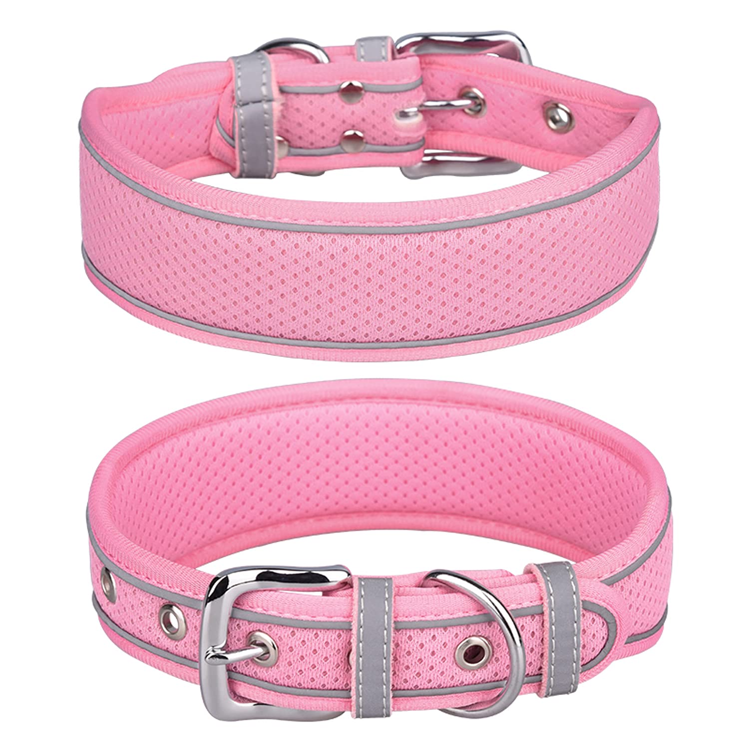 haoyueer Large Dog Collar, Mesh breathable dog collar Soft Padded Reflective Large Dog Collar for Medium & Large Dogs (L, Pink)