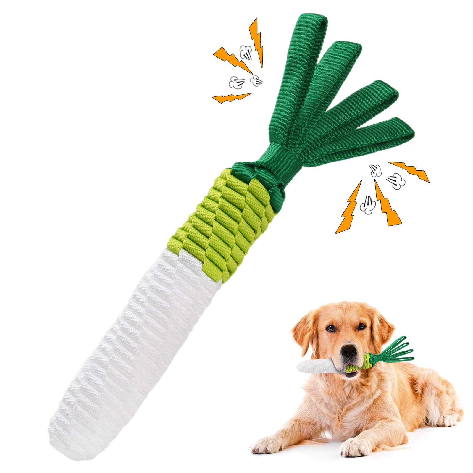 LIFLIX Dog Rope Toy, Cute Carrot Tug of War Dog Toy with Crinkle Paper Tags, Radish