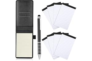 10pcs Mini Black Pocket Notepad Holder Set, Small Notebook Holder with Lined Sheets, Metal Pen and 3 x 5 Inch Memo Book Refil