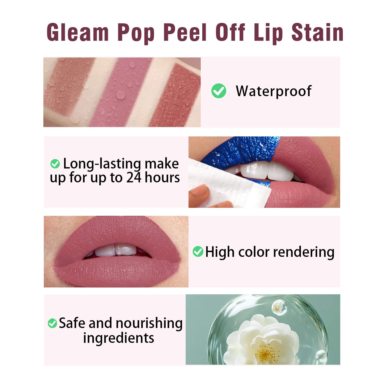 TihSwee Peel Off Lip Stain Masque - Long Lasting 12H Waterproof, Vegan Cruelty-Free, Metallic Shine Hydrating Lip Gloss for Women, Suitable for Wedding/Dates/All-Day Wear (Bare Flick)