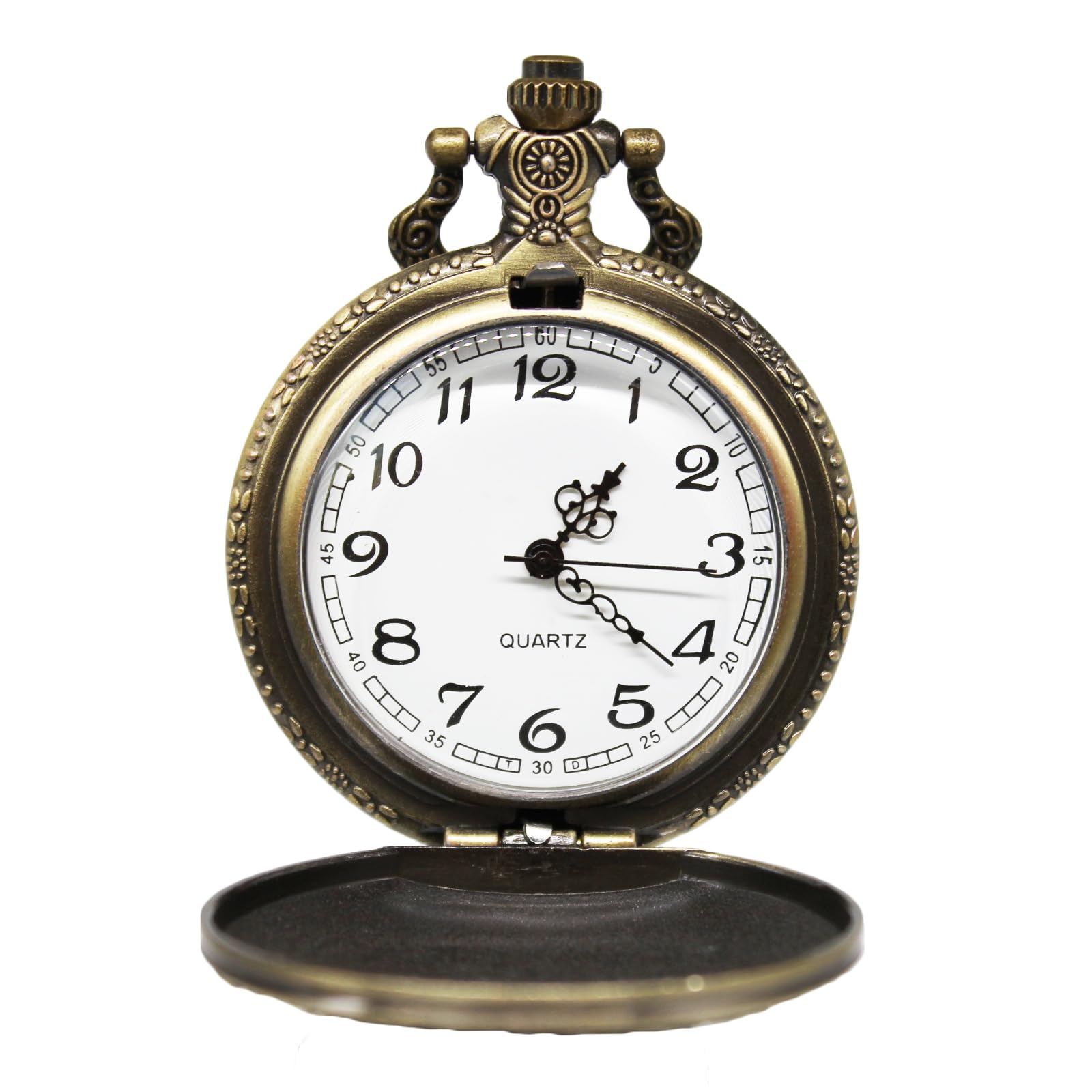 SIMAOTE Vintage Quartz Pocket Watch with Flower Pattern Cover and Chain for Women