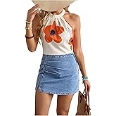 SOLY HUX Women's Jean Skirt High Waisted Ruched Split Hem Mini Denim Skirts