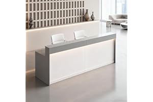 Huariifowm Modern Reception Counter, Office Reception Stand with Drawers Front Desk Reception Room Table with Keyboard Holder for Office (Grey/Regular Type, 86.61" L*23.62" W*39.37" H)