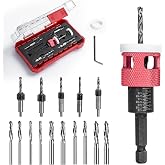 15PCS Countersink Drill Bit Set with Adjustable Depth Stop Collar for Wood | 5pcs Two‑Flute TCT Alloy Tapered Bits,10Pcs Replaceable Pilot Drill Bits (2Pcs per Size),1/4" Hex Shank for Woodworking,MDF
