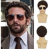 RicHyun Short Curly Brown Wig for Men Short Curly Afro Synthetic Natural Looking Daily Party Costume Halloween Wigs for Male Guys