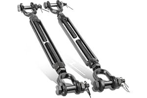 hannger 2 Pack 3/8" Black Turnbuckle Heavy Duty Jaw and Jaw Turnbuckle, 1200 Lbs Working Load Limit, Large Turnbuckles for Cables Wire Rope Tensioner, Anti Sag Gate Kit, Fence Deck, Sun Shade Tent