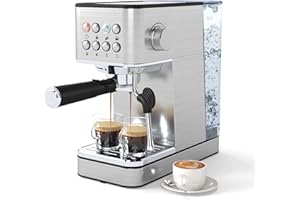 COSTWAY Espresso Machine 20 Bar, Compact Stainless Steel Coffee Maker with Milk Frother, 57OZ Removable Water Tank and Hot Wa
