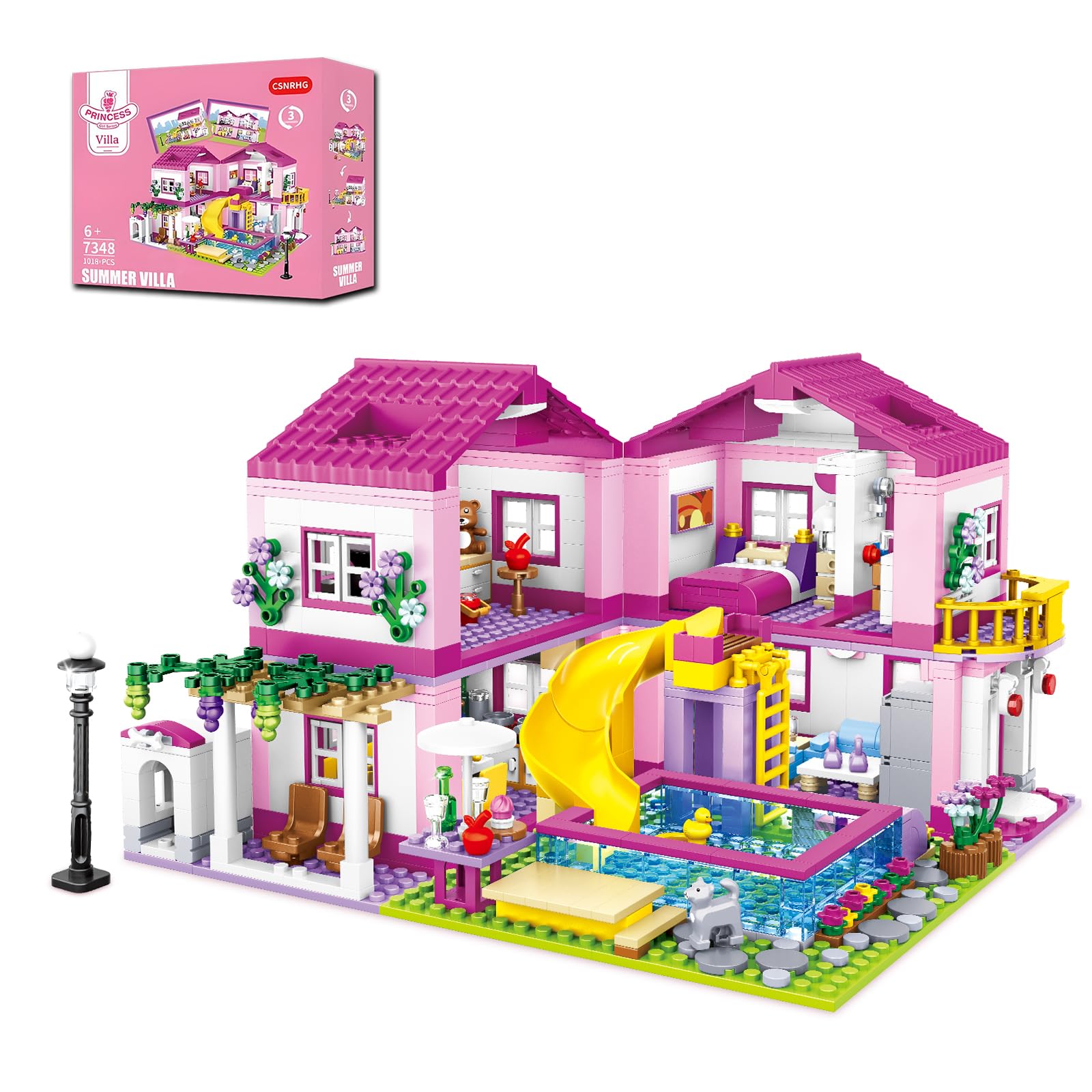 Photo 1 of **INCOMPLETE** CSNRHG Pink Summer Pool Villa Building Block Set Friends Construction Educational Toy 1018 Pieces Gifts for Girls Teens Kids Adults Ages 6+