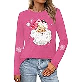 SUWATOIN Women’s Christmas Long Sleeve Shirt – Santa Snowflake Holiday Tee Soft Xmas Casual Top