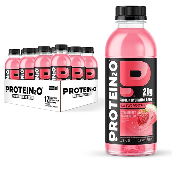 PROTEIN2O 20G WHEY PROTEIN ISOLATE HYDRATION DRINK, 350MG OF ELECTROLYTES, VITAMINS B5 & B6, SUGAR FREE, STRAWBERRY WATERMELON, 16.9 OZ BOTTLE (12 COUNT)