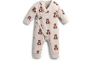 monica + andy Kimono Tie Long Sleeve One Piece, 100% Organic Baby Clothes for Girls & Boys, Preemie, Newborn & Infant