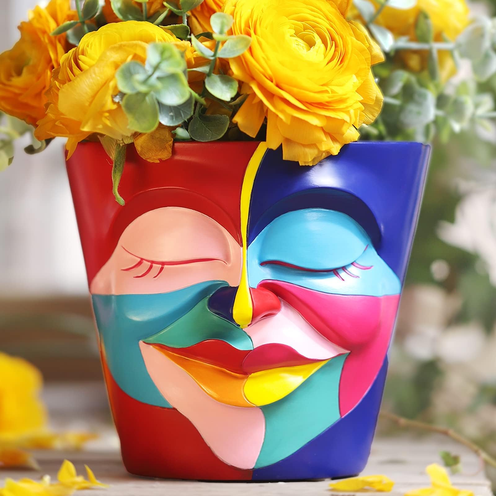 AmiCera Abstract Face Plant Pots, Funny Flower Planter Pot for Indoor Plants, Unique Cute Head Planters with Drainage, Eclectic Aesthetic Colourful Succulent Planter, Funky Garden Gift Home Decoration