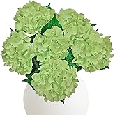 Iare.NiKoo 6PCS Green Hydrangea Artificial Flowers arrangments, Bulk Silk Fake Flower with Stems, Faux Hydrangeas Bouquets for Home Décor, Wedding, Party, and Office Table Centerpieces.