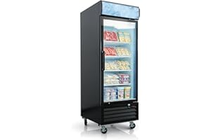 DEEPTIDE 20 Cu.Ft Single Door Commercial Upright Display Freezer Merchandiser —Glass Doors With ETL Certified, -8 to -1℉,Auto Defrost, Heated Door Frame, LED Lighting, for Cafes, Restaurants, Stores.