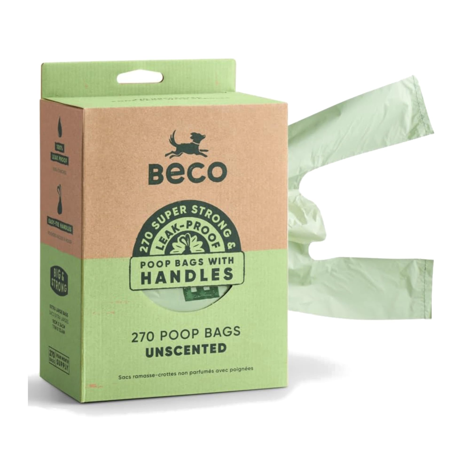 Beco Dog Poo Bags - Strong & Large Poop Bags - 270 Bags, Tie Handles, Loose Packed, Unscented Dog Waste Bags