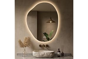 Keonjinn Asymmetrical Backlit Mirror 30x36 Inch, Irregular LED Bathroom Mirror, Lighted Bathroom Mirror with 3 Colors, Stepless Dimmable, Anti-Fog, Frameless Lighted Vanity Mirror(Horizontal/Vertical)