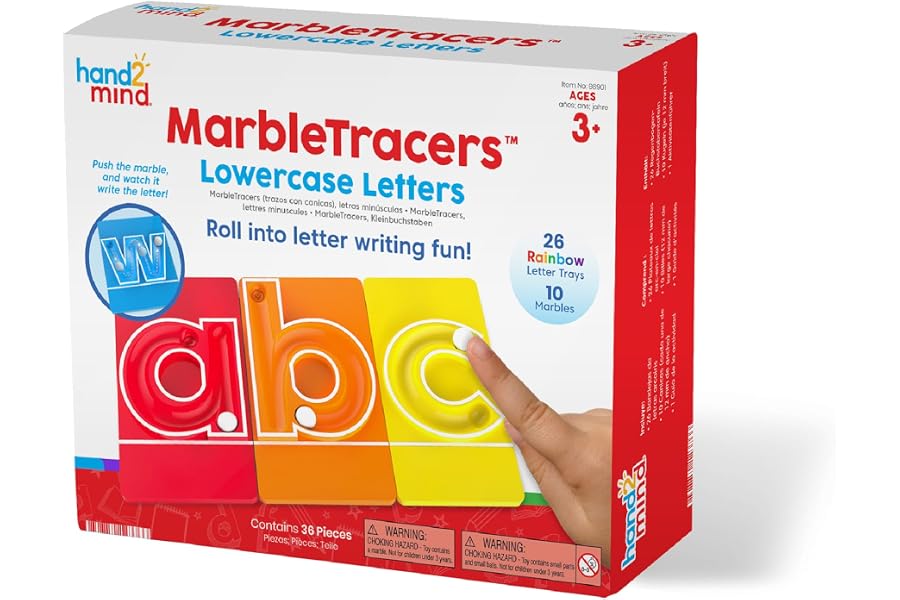 hand2mind MarbleTracers - Lowercase Letters, 24 Letter Tracing Trays, 10 Marbles, Preschool Learning Activities, Fine Motor Skills Toys, Kindergarten Centers for Classroom, Handwriting Practice