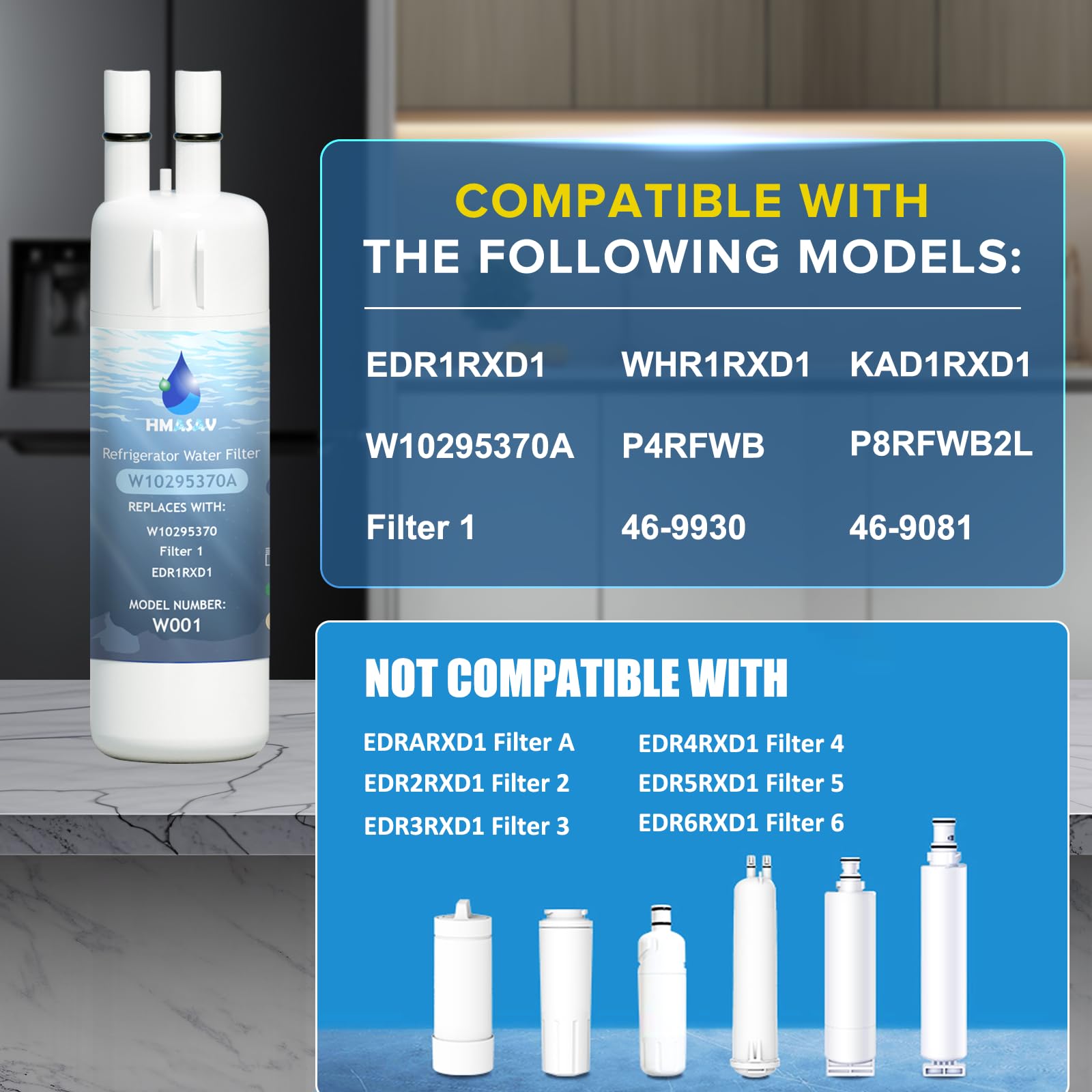 W10295370A Water Filter Replacement, Compatible with Whirlpool EDR1RXD1, Everydrop Filter 1, EDR1RXD1B, W10295370, WHR1RXD1, KAD1RXD1, P4RFKB2, P8RFWB2L, 46-9930, 46-9081 3PACK