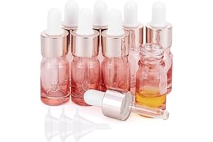 Kesell 8 Pack 5ml Pink Dropper Bottles, Empty Refillable Glass Sample Vials Essential Oils DIY Perfume Travel Container, With