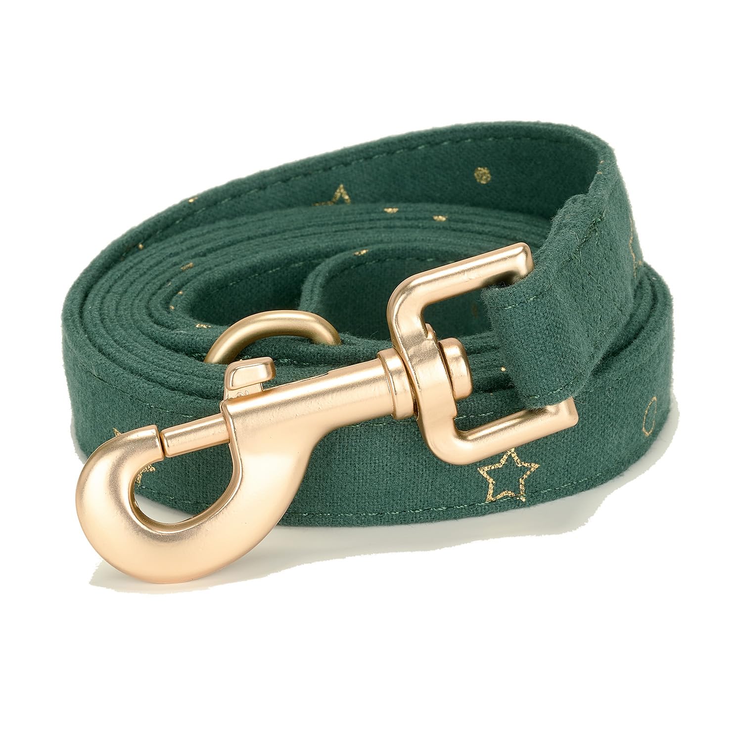 Petiry Cotton Dog Lead with Gold Star Print,With D-Ring for Poop Bag Holder,150cm Length x 1.5cm Width-Ideal for Small Dogs,GreenStar,S