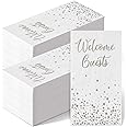 200 Pcs Welcome Guests Napkins Disposable Hand Towels for Bathroom Wedding Napkins Elegant Guests Towels for Powder Room Holiday Anniversary Birthday Party Baby Bridal Shower Decorative Towel (Silver)