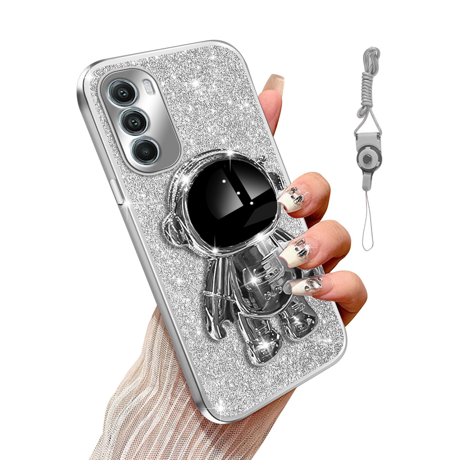 Annyojo for Moto G Stylus 5g 2022 Phone Case with 6D Astronaut Stand Function Shockproof Protective Soft Bling Luxury Plating Cover Case for Motorola G Stylus 5g 2022, Silver