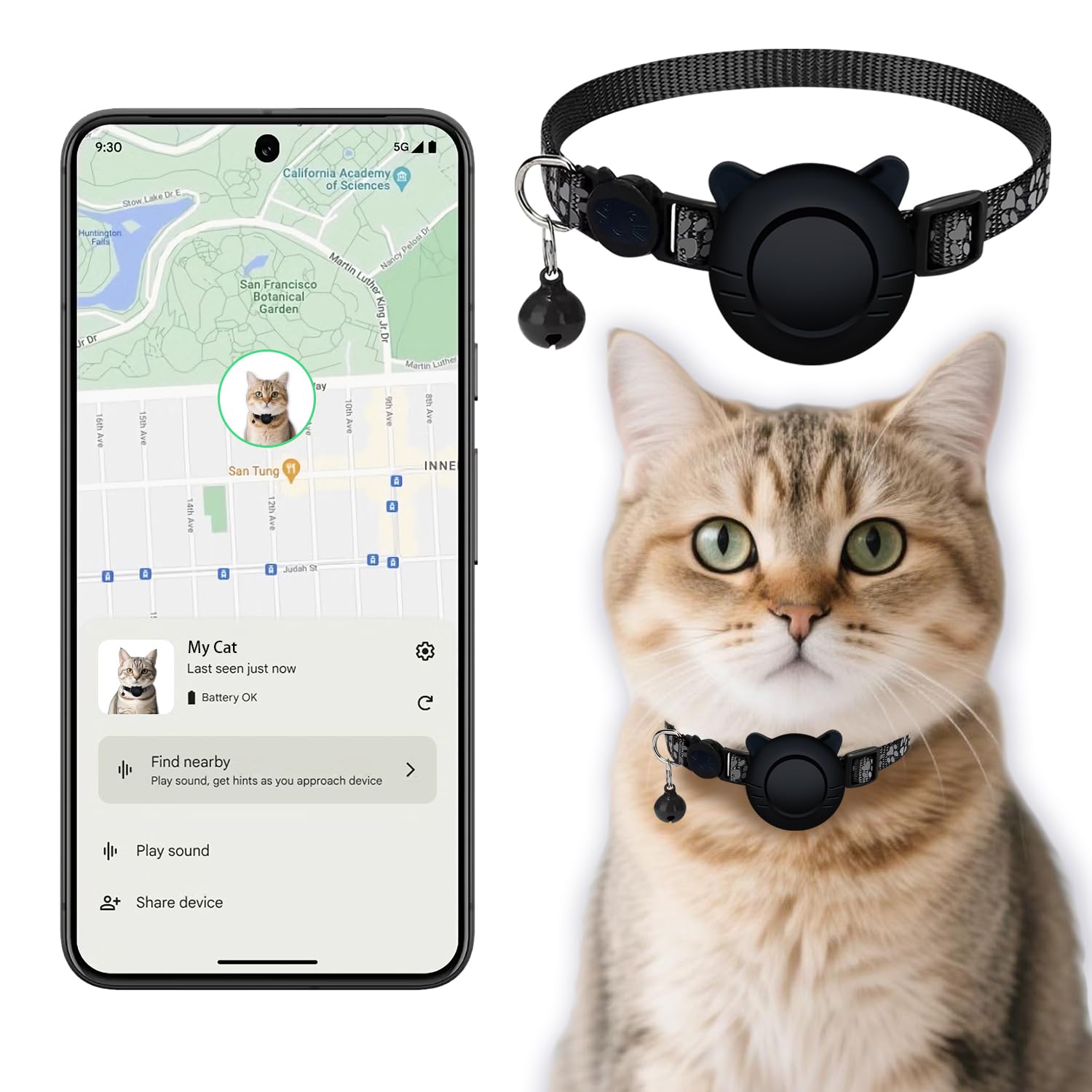 Photo 1 of GPS Cat Collar Tracker – Bluetooth Pet Locator for Cats | Works with Android & Google Find My Device | Ideal for Pet Parents!