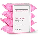 Global Beauty Care Collagen Cleansing Facial Towelettes, Makeup Remover, Nourishing Face &amp; Eye, Hypoallergenic, Paraben-Free, Non-Comedogenic, Hydrates &amp; Smooths Skin, 25 Wipes, 100 Count 4 Pack