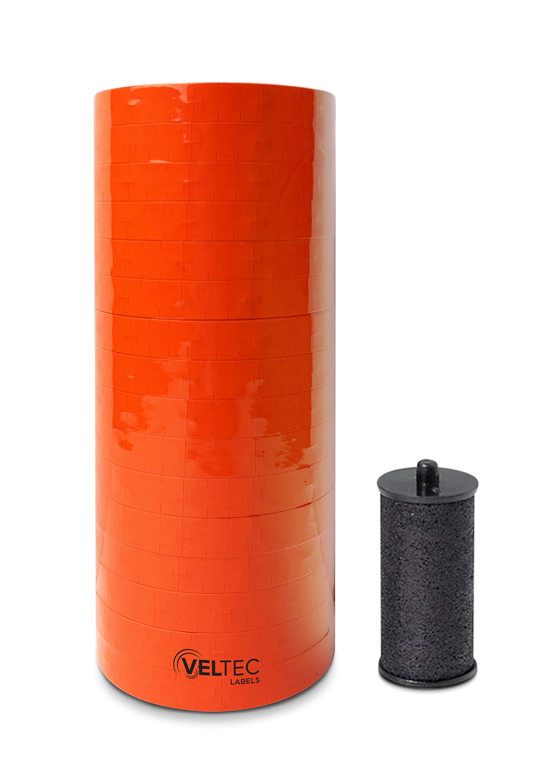 Photo 1 of Veltec Premium Pricing Labels for Monarch Pricemarker 1110 Price Gun, One-Line Labels, 7/16 x 3/4 Inches, 16 Rolls, 17,000 Labels, Ink Roller Included (Fluorescent Red)