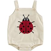 Licupiee Infant Boy Girl Ladybug Romper Spring Baby Clothes Embroidery Bee Corduroy Bodysuit Animal Print Sleeveless Overalls