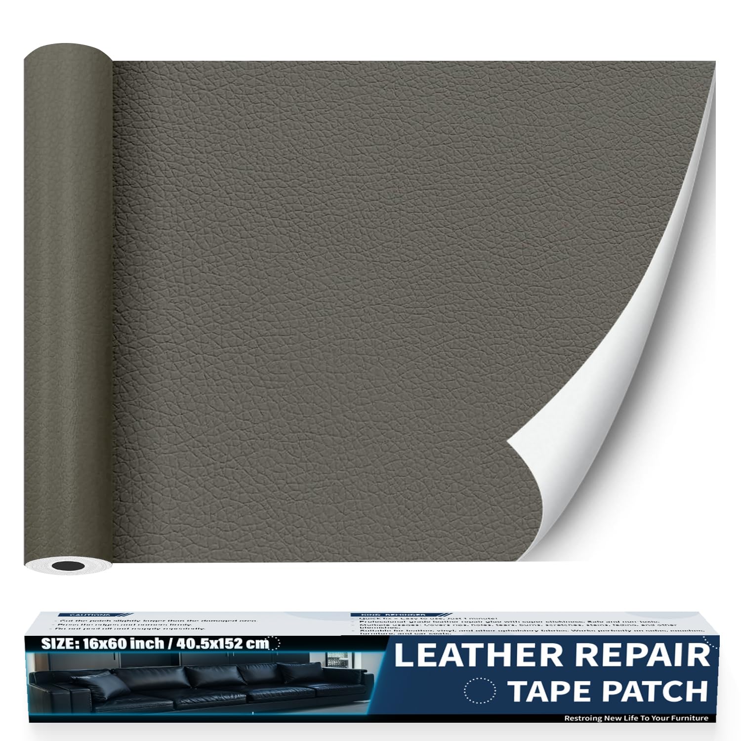 Photo 1 of Zenyao Leather Repair Patch for Furniture - Self Adhesive Leather Repair Tape Kit, Vinyl Repair Patch, Ideal for Car Seats Couch Sofa Office Chair, 16x30 Inch, Light Grey