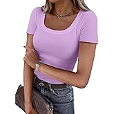 ANRABESS Women Short Sleeve Tops Scoop Neck Ribbed Knit Slim Fitted Basic Tee Shirt Casual Summer Clothes 2026 Spring Outfits