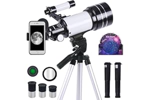 NETSKINSON Telescope for Adults & Kids, 70mm Aperture Professional Astronomy Refractor Telescope for Beginners, 300mm Portable Refractor Telescope with AZ Mount & Phone Adapter (White)
