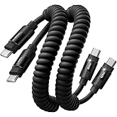 LISEN Coiled USB C to USB C Cable 2 Pack 60W Android Auto Cable | for Car CarPlay Cord Durable Silicone Chubby USB C to USB C Cord for iPhone 17/16 Pro Max, Samsung Galaxy S25, Black 3.5FT