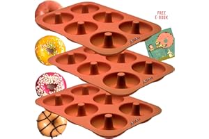 ABAM PROFESSIONAL Premium Silicone Donut Pan 3-Pack – Non Stick Reusable Doughnut Pans for Baking with 6 Slots – Microwave, F