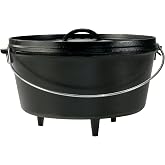 Lodge Pre-Seasoned Cast Iron Deep Camp Dutch Oven with Lid, 8 Quart | Dual Handles &amp; Steel Handle with Strong Lid for Heavy-Duty Camping Cookware, Outdoor Use &amp; Campfire Cooking
