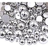 2000PCS AB Color Imitation Half Round Pearls Bead Loose Beads Gems, Mixed Sizes 2/3/4/5/6/8/10mm Flatback Pearls for Crafts Jewelry Nail Art Decoration Shoes Clothes Scrapbook(Silver)