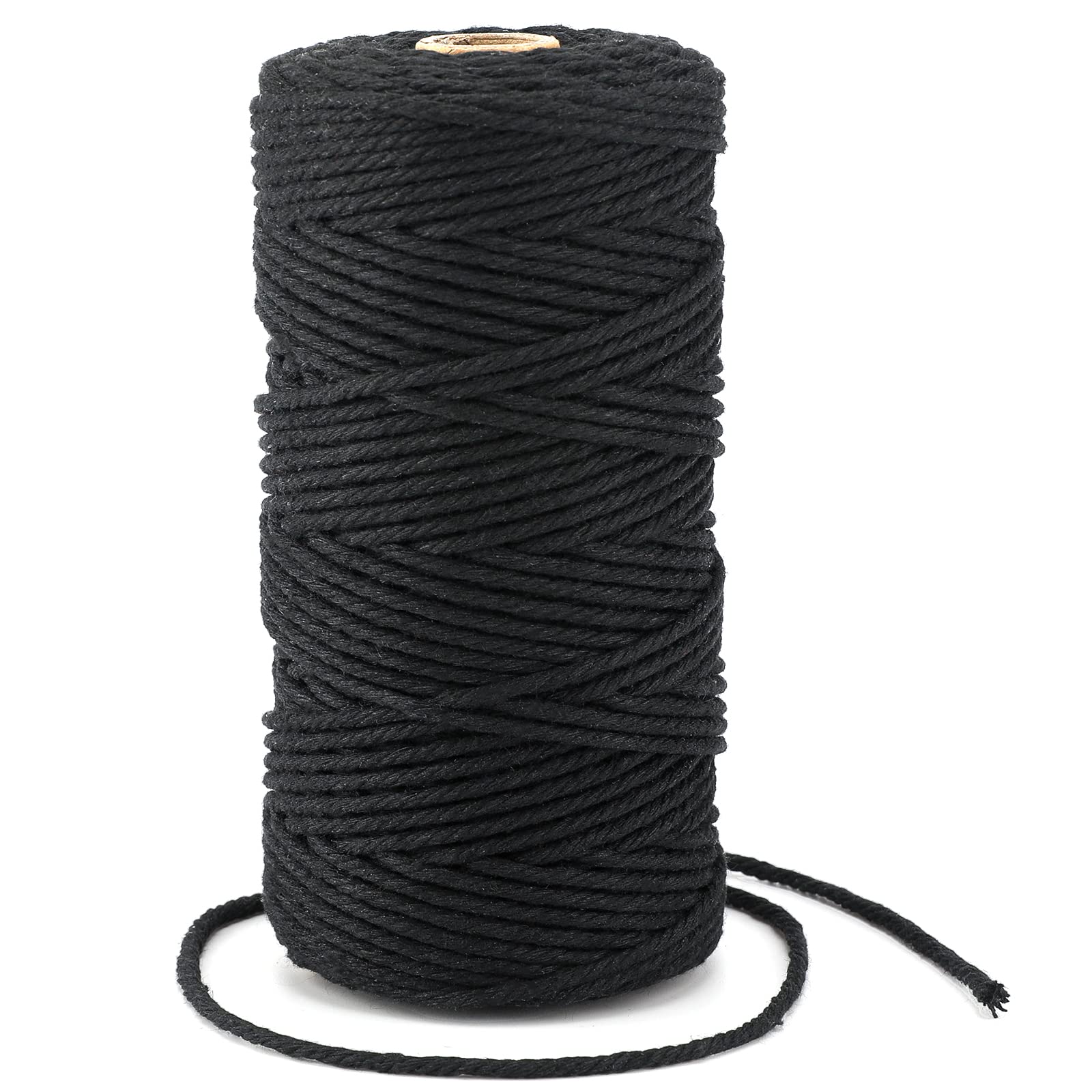 G2PLUS Black Macrame Cotton Rope Cord 3MM Craft Cotton Twine String, 100M Durable Bakers Twine for DIY Crafts and Handmade Arts