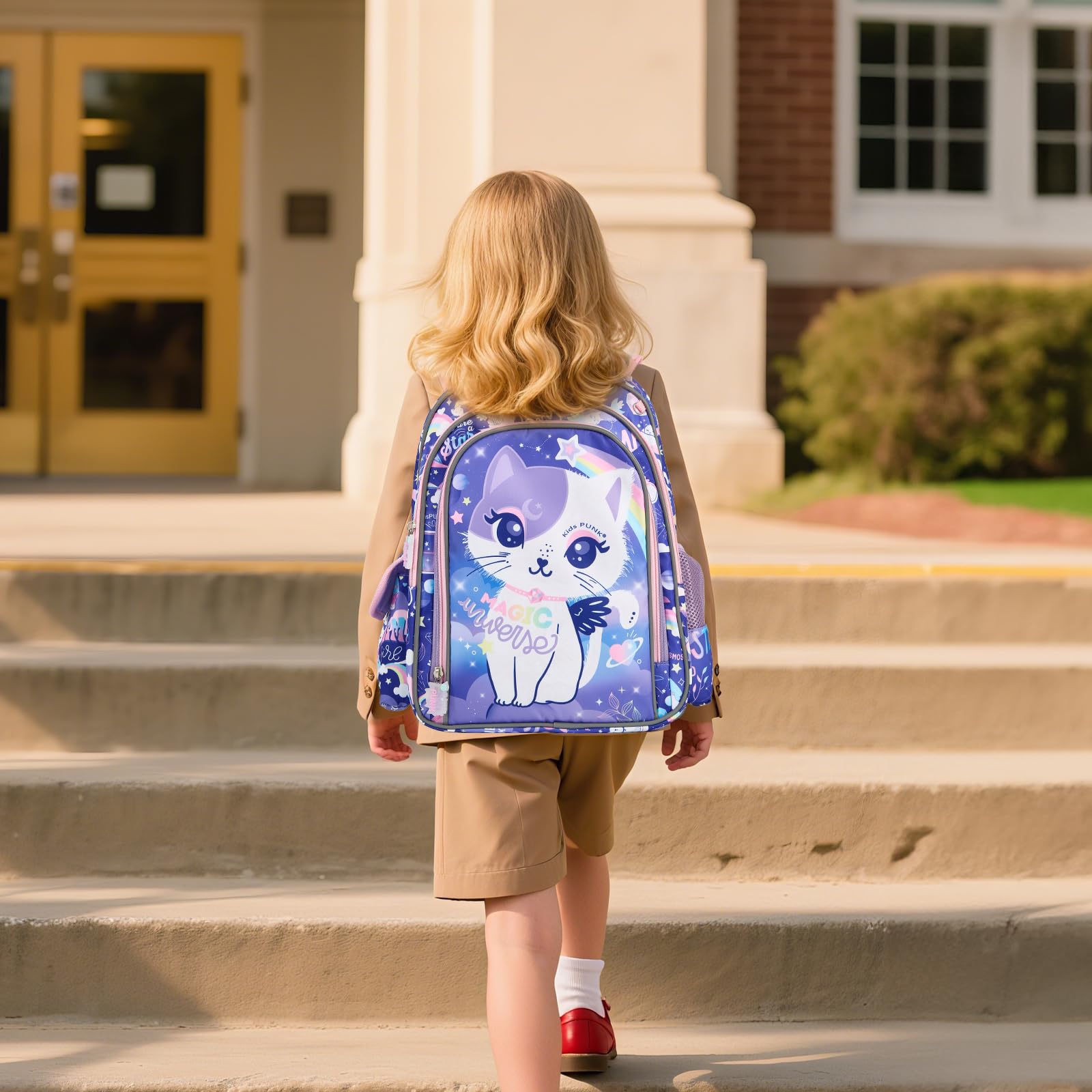 Girls Backpack Kids Backpacks for Girls Cute Cat Backpack Kawaii Backpack for Preschool Elementary Kindergarten,Light Purple Color,Large Capacity,16 Inch